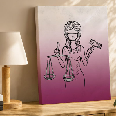 Canvas A Stylized Illustration Of A Blindfolded Female Figure Representing Justice Wall Art Stands Confidently Against A Soft Gradient Canvas Wall Art