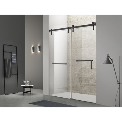 Porte de douche coulissante simple l 60 po x H 76 po | Verre trempé | Entièrement sans cadre