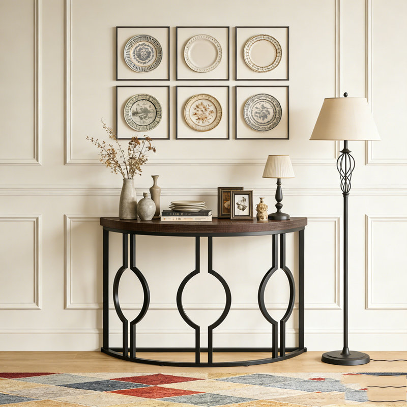Table d'appoint industrielle en forme de demi-lune