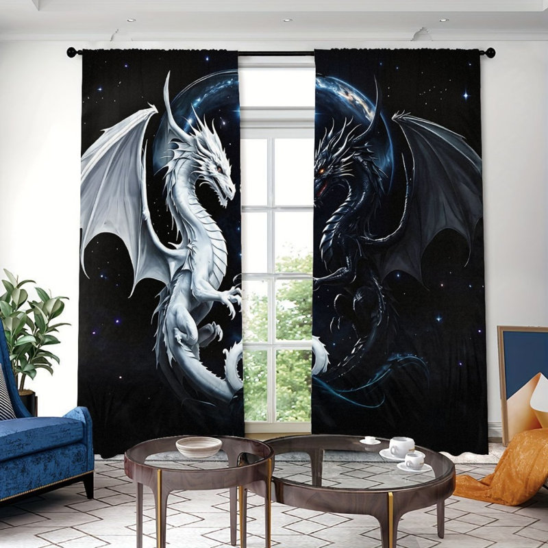 2 pièces de rideaux filtrant la lumière avec dragon galaxie céleste et étoiles, L 52 po x H 84 po x 2 pièces