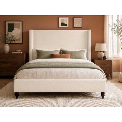 King Size upholstered Wingback Platform Bed