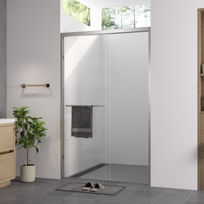 44 - 48 "x 76" porte de salle de bain coulissante avec quincaillerie, verre trempé transparent de 6 mm de 1/4 po, cadre en aluminium, coffre-fort et design, emballage solide