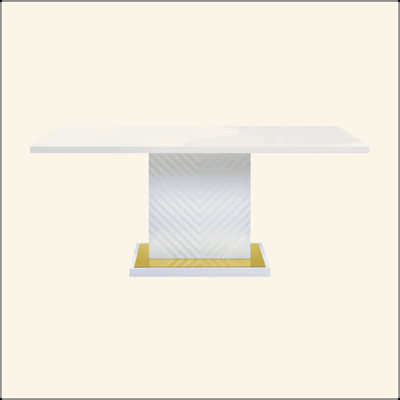 Gaines White High Gloss Finish Dining Table W/Pedestal Base