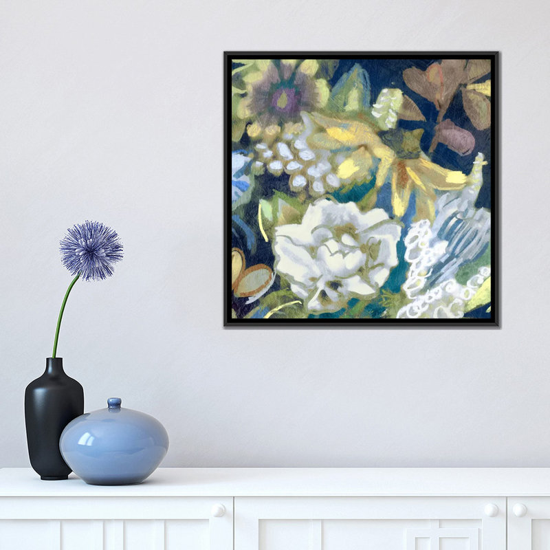 « bouquet i », impression sur toile, H 18 po x l 18 po x P 1,5 po, Toile avec cadre flottant noir, Pas de tapis