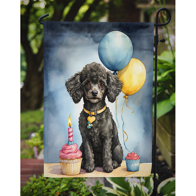 Drapeau de jardin «Happy Birthday», Caniche noir