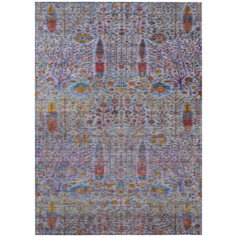Machine Washable Indoor/Outdoor Xhevrie Blue Rug, Rectangle 10' x 14'