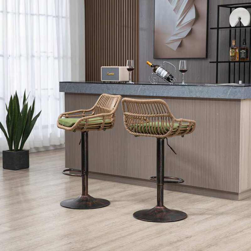 Ensemble de 2 tabourets de bar pivotants avec repose-pieds réglables pour la cuisine et la salle à manger, Vert
