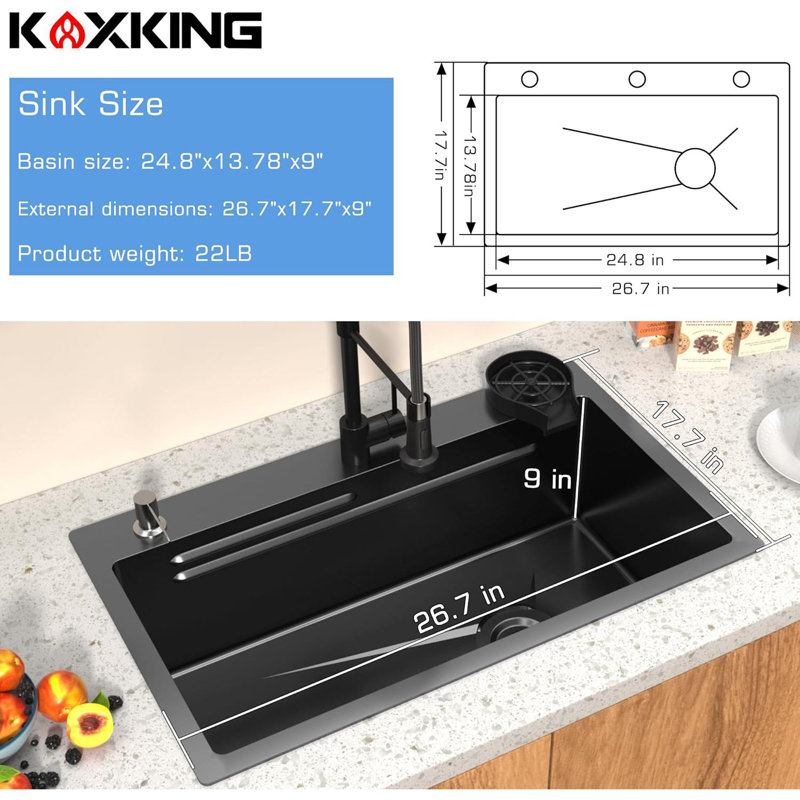 2718 27'' L Drop-in Single Bowl Stainless Steel Kitchen Sink
