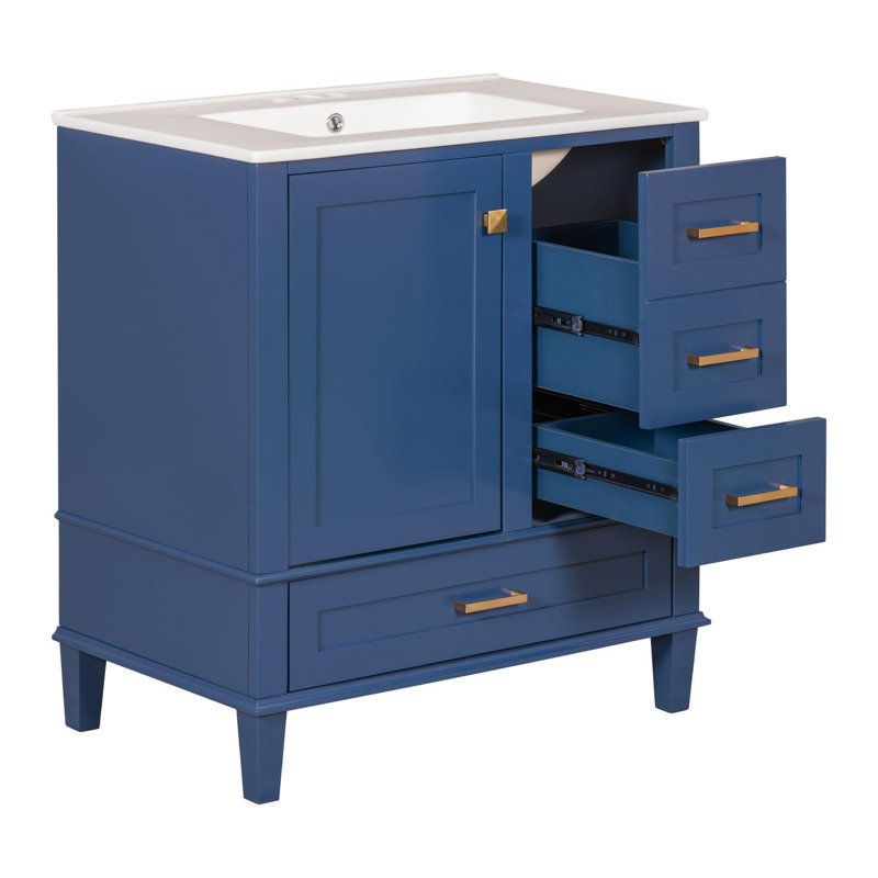 Meuble-lavabo simple 30 po, Bleu, Or
