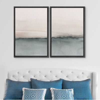 Duotone Pastel Abstract Landscape Pictures Minimalist Home Decor - Framed Canvas Print Wall Art Work