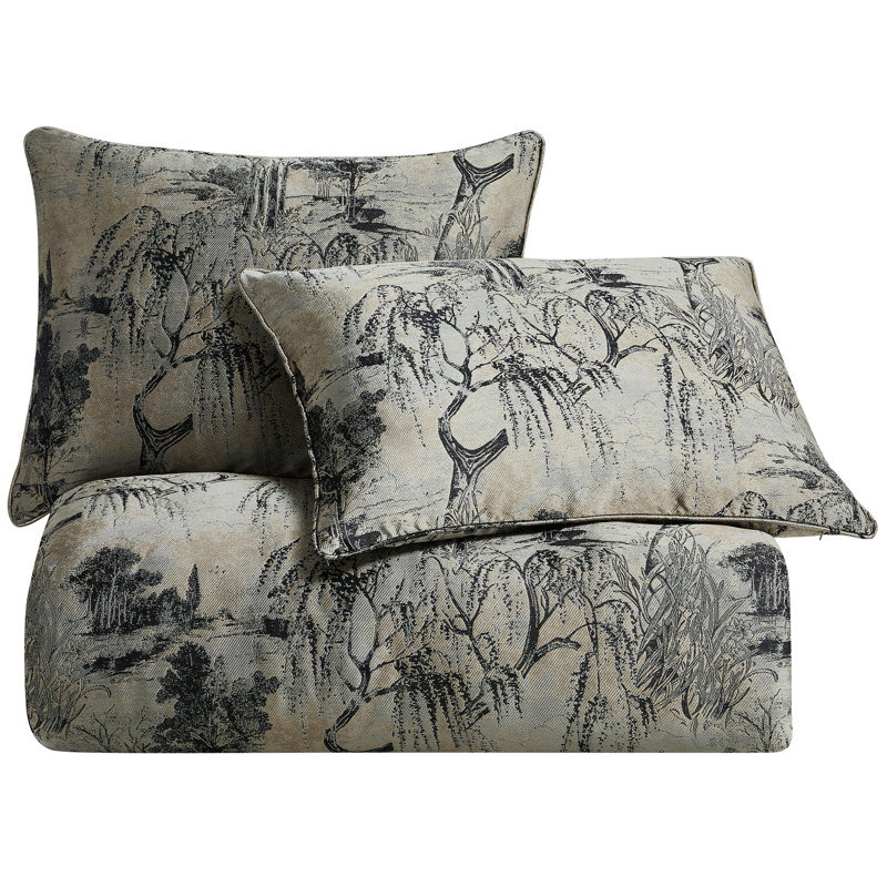 Pastoral Jacquard Metallic Floral Abstract Pattern Modern Contemporary 3 Piece Duvet Cover Set, Champagne