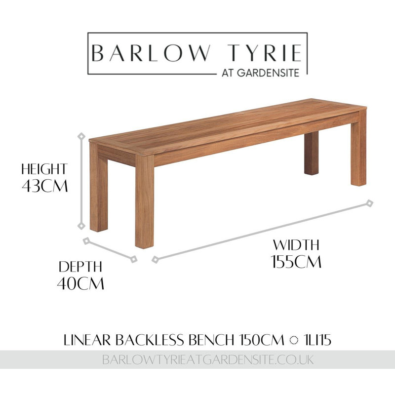 Linear Outdoor Teak Dining Bench, 17" H x 61" W x 16" D