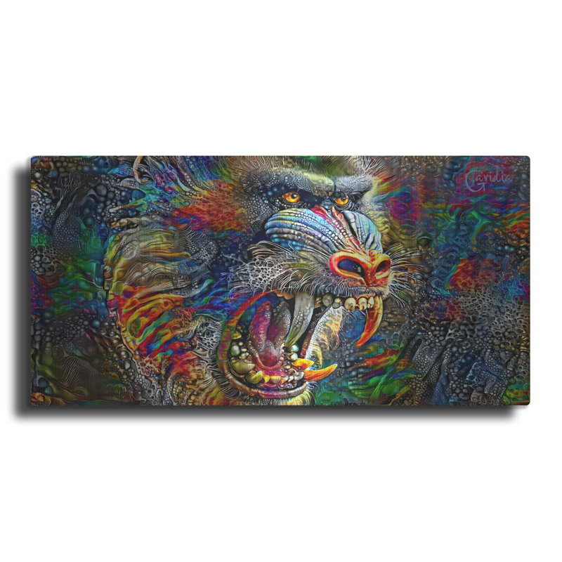  «Mandrill King» par Pedro Gavidia, art mural en métal, H 12 po x l 24 po