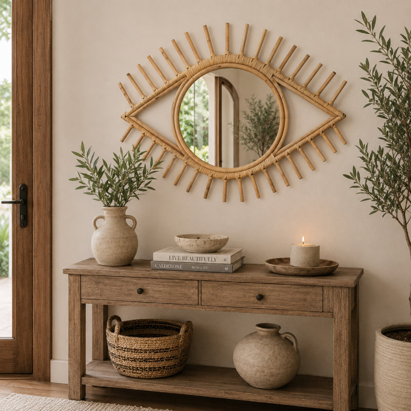 Miroir mural Greta, structure Sunburst, fibre naturelle
