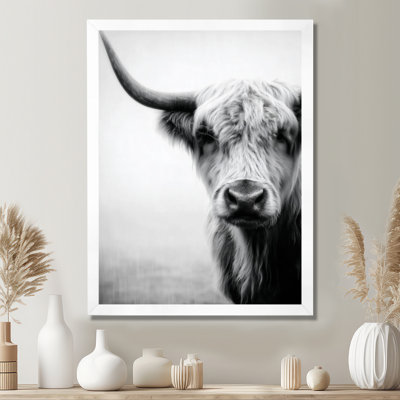 «Highland Cow Portrait In Écosse», reproduction sur toile, art mural gris
