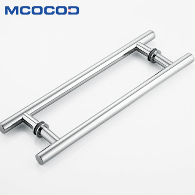 12" Round Shower Door Handle - Back to Back Stainless Steel Pull Bar, Fits 1/4" to 1/2" Glass Thickness