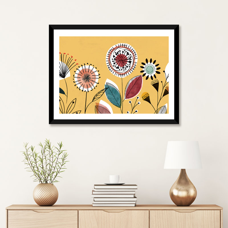 «Scandi Sunrise I» par Isabelle Z - impression d'art graphique, H 24 po x l 32 po x P 1 po, Papier encadré noir, Blanc