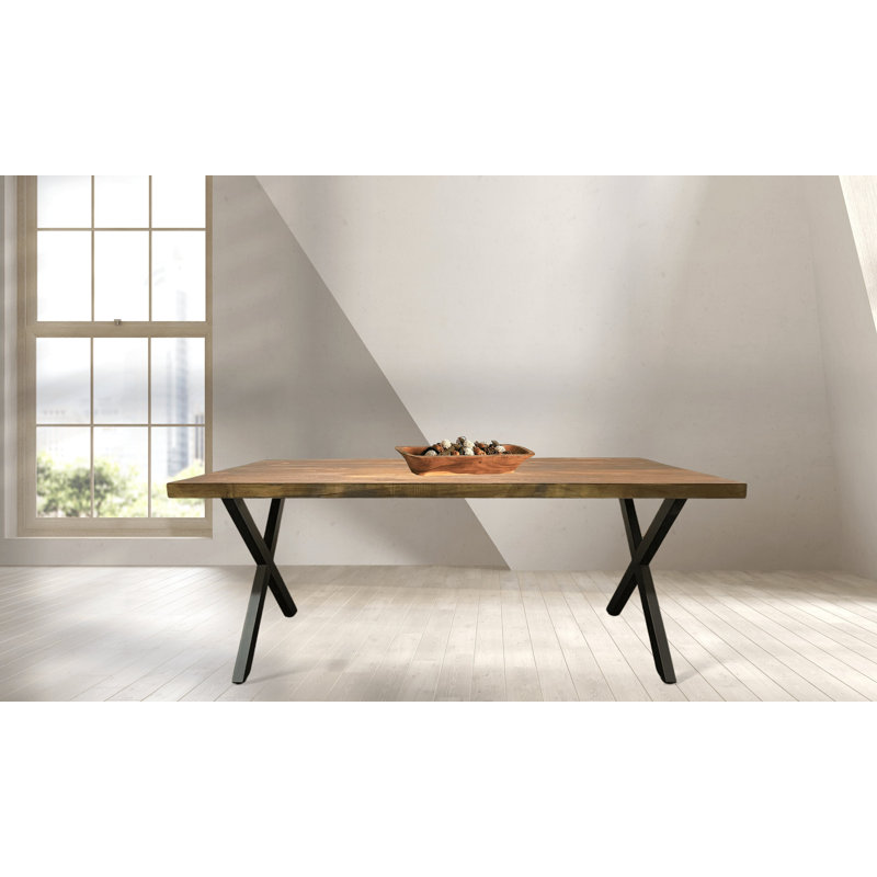 Dixon Pine Solid Wood Top Metal Base Dining Table, H76 x L147 x W75cm