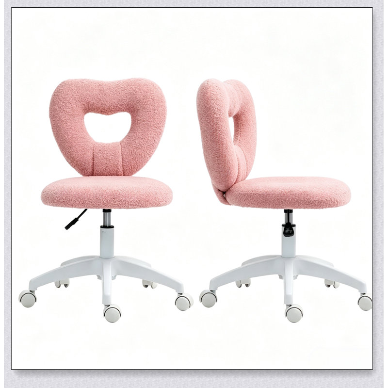 Chaise de bureau pivotante mignonne avec dossier en forme de cœur, chaise de coiffeuse pivotante sans accoudoirs pour un confort et un style impeccables