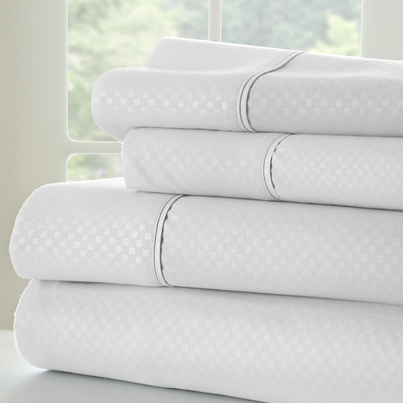 Ensemble de draps carreauté et gaufré Becky Cameron, Blanc, Ensemble de draps pour lit simple avec un drap-hou