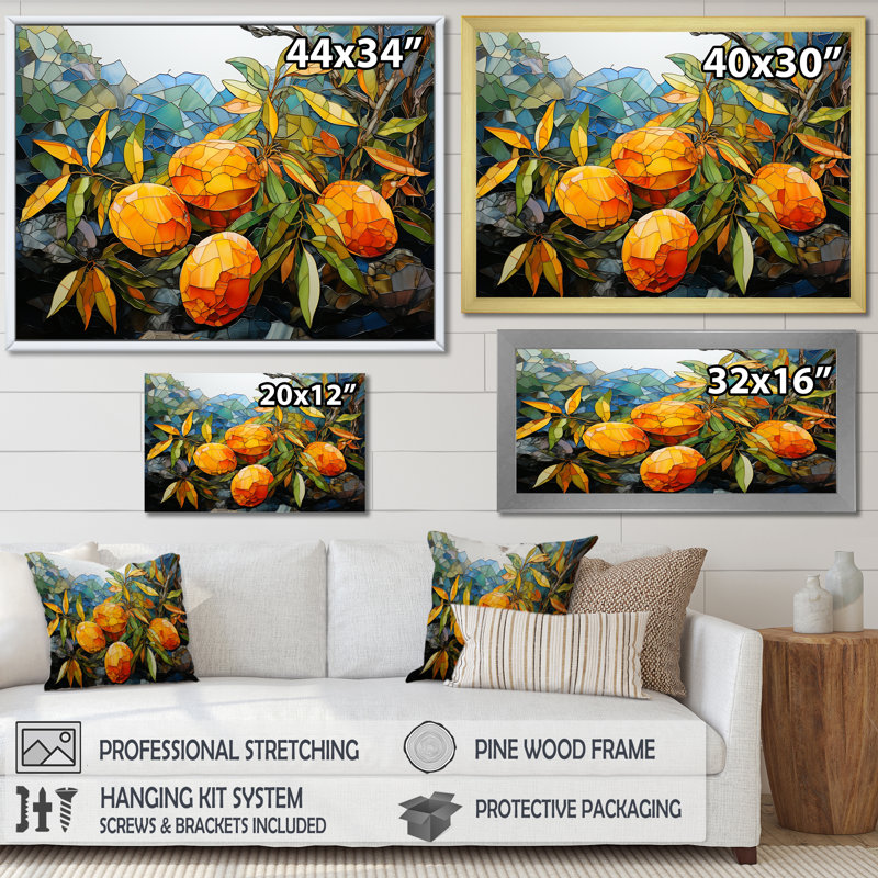 «Golden Mango Mosaic I» - fruits, art mural, H 16 po x l 32 po x P 1 po