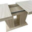 Table de salle à manger rectangulaire extensible, convenant pour 6 à 10 personnes, avec motif de travertin veiné, dimensions 160 à 200 cm, simple et élégante.