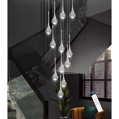 Lustre moderne en cristal pour plafond haut avec lumières DEL à intensité variable - longueur de suspension réglable, télécommande, 3 températures de couleur, idéal pour le salon, le vestibule, l'escalier
