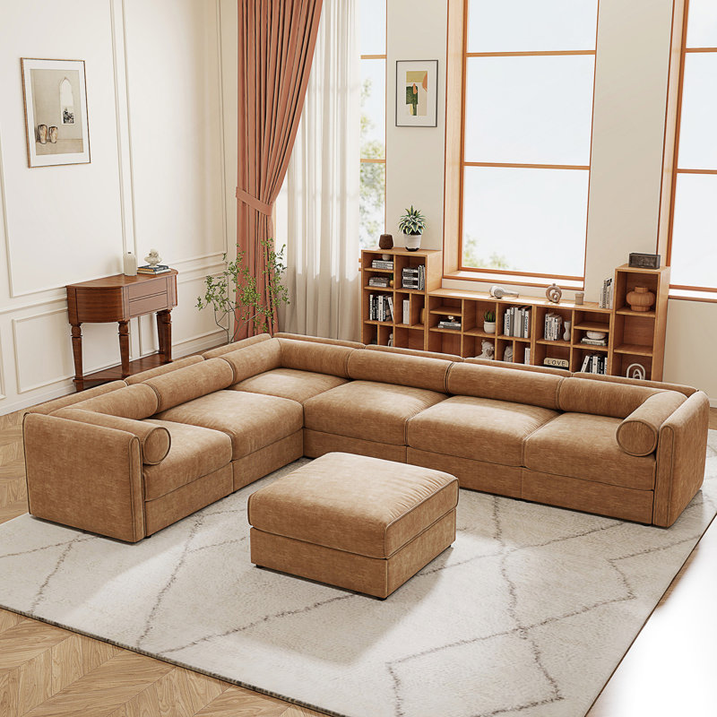 Canapé modulaire moderne 6 pièces avec rangement en chenille de chameau doux de style contemporain Cylindrica pour le salon