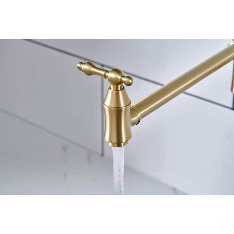 Wall Mount Folding Kitchen Pot Filler Faucet, Brushed Gold