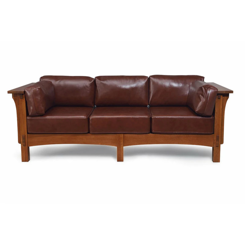 Duschka 84" Genuine Leather Tuxedo Arm Sofa, Brown Genuine Leather