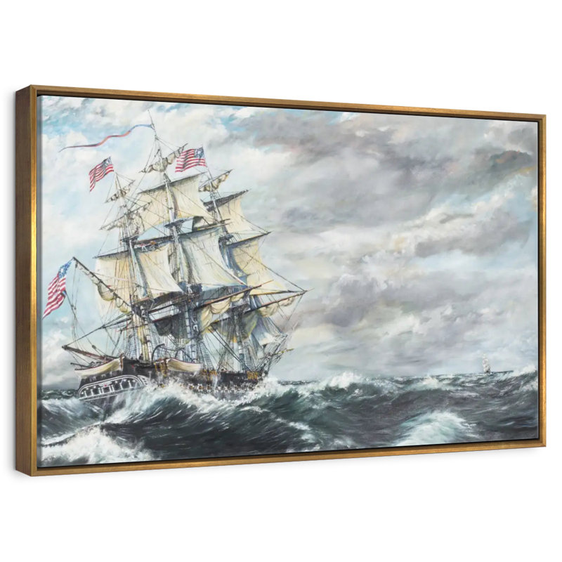 Tête de frégate USS Constitution pour frégate, 25 po x 17 po, Cadre flottant doré