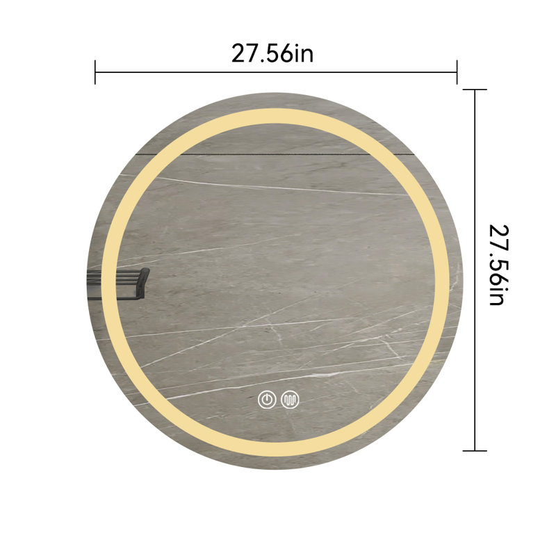 Miroir de salle de bain H LED, 27,56 po x 27,56 po