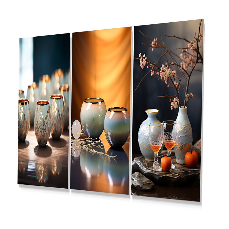 Serenades du Japon, ensemble d'art mural en verre 3 pièces, H 32 po x l 48 po