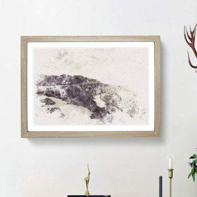 The Bixby Creek Bridge in California Watercolour - Picture Frame Graphic Art Print