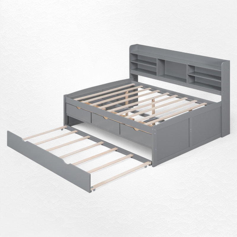 Storage Bed With Trundle, Light Gray, Full