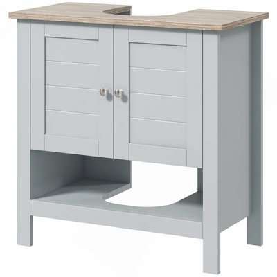 Gray Pedestal Sink Storage Cabinet, Under Sink Bathroom Vanity Cabinet with Adjustable Shelf & Open Bottom Shelf