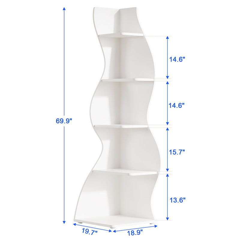 Modern Corner Bookcase, 5-Tier Bookshelf for Living Room,Bedroom, Home Office, White