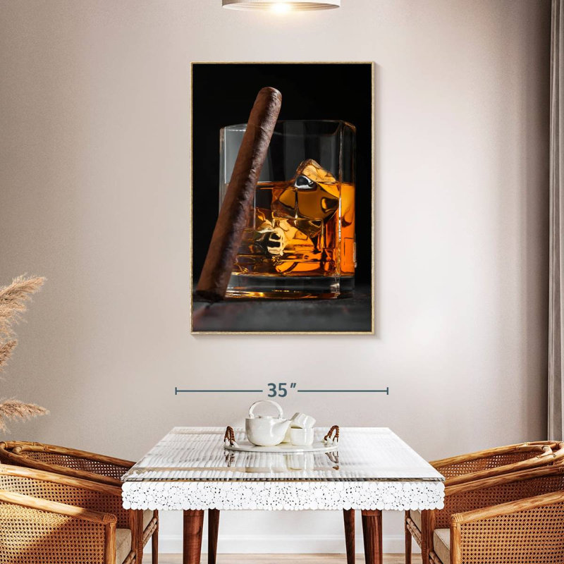 Luxueux malt écossais whisky, Cadre flottant en bois naturel, 31" x 46"