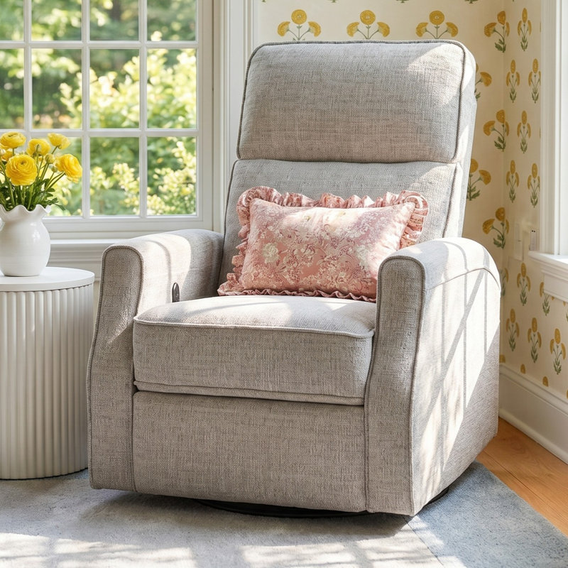Pomeline Upholstered Swivel Recliner, Wheat Polyester