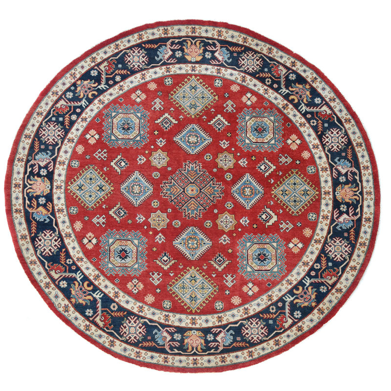Tapis oriental rouge à motif géométrique tribal 9 x 9 One-of-a-Kind