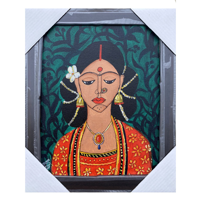 Femme mariée indienne | Acrylique sur toile | Avec cadre | Par Jashanpreet Kaur