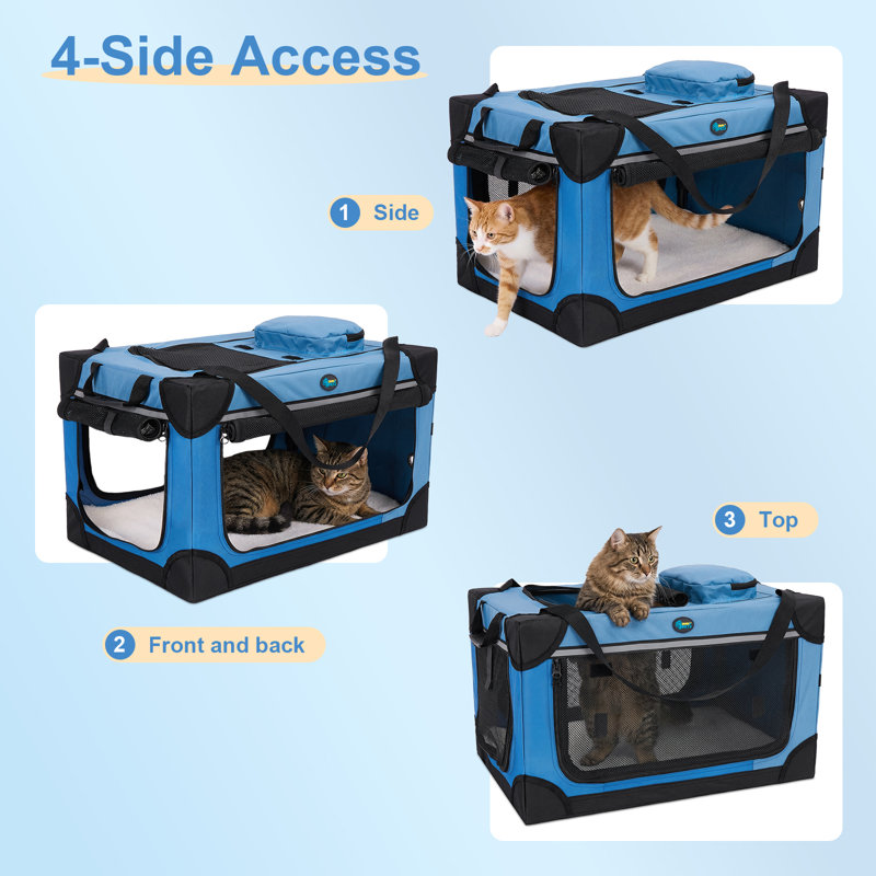 Cage de transport pliable pour chien ou chat, 61 x 41 x 41 cm, bleu