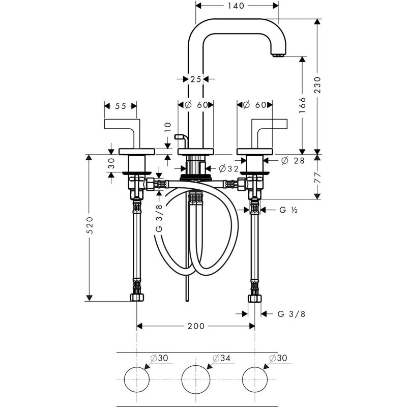 Axor Citterio Widespread Bathroom Faucet wit Drain Assembly, Brushed Nickel