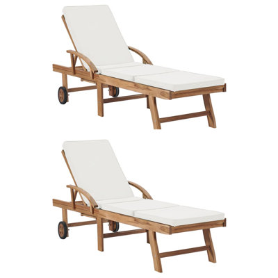 1/2x Solid Wood Teak Sun Lounger with Cushion Garden Seat Multi Colors by Latitude Run