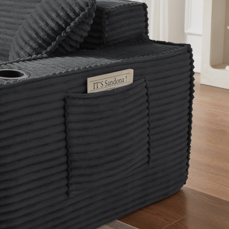 Canapé désossé avec porte-gobelets et poches latérales, canapé à nuage profond en velours côtelé moderne pour lire dans le salon, sans assemblage