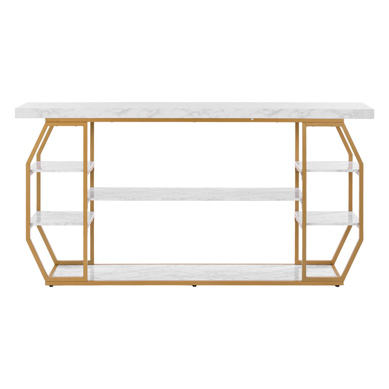 3 Tiers Marble Console Table Modern Golden Geometric Large Console Table (Not Including Chair)