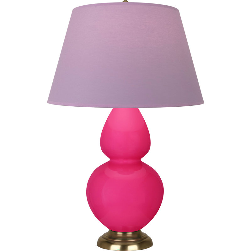 Lampe de table double gourde en céramique, Lavande / prune, Rose Razzle glacé / laiton, Laiton