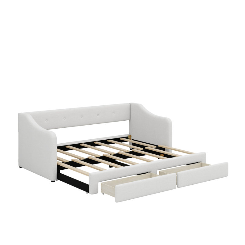 Twin XL To King Size Upholstered Daybed With Drawers, Beige