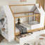 Lit simple en bois massif blanc et naturel avec tiroirs et tablettes