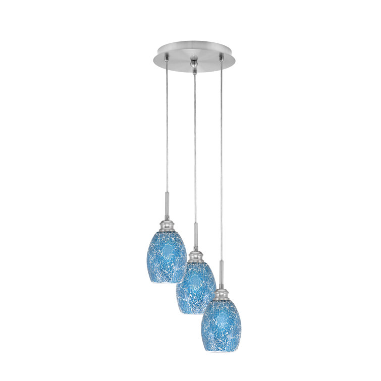 Array 3 Light Cord Hung Cluster Pendalier With 5" Turquoise Fusion Glass